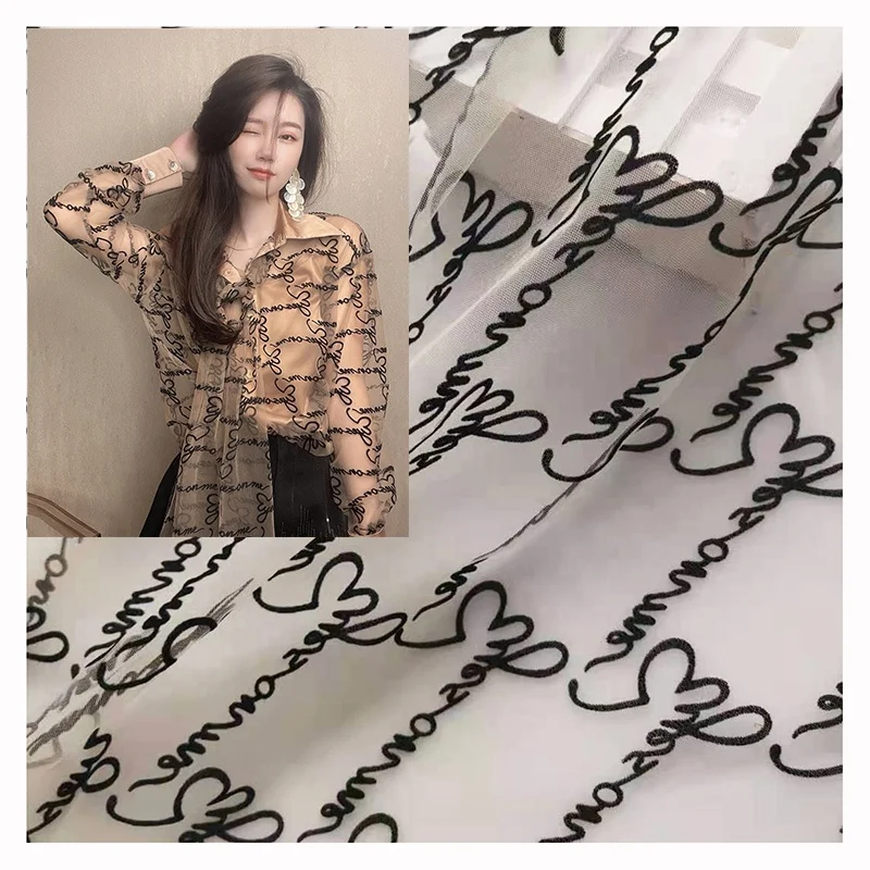 Romantic Flocking Black Letter love Yarn Fabric Multi-color Illusion Women's Fabric