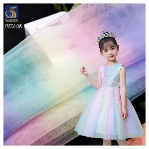 DX143 Rainbow Digital Print Mesh Net Fabric Polyester Soft Gradient Rainbow Tulle Fabric Baby Dress Fabric