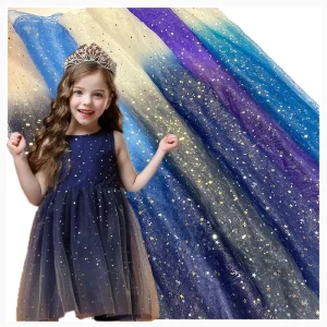 YX2012 High Quality Rainbow Colored Shiny Sequin Bridal Illusion With Stars Wedding Dress Lace Tulle Fabric