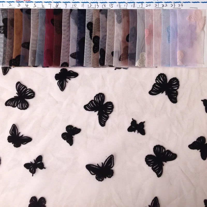 New Trends Tulle Dress Curtain Fabric Flocking Black Butterfly Mesh Fabric New Fashion Tulle for Woman - 图片 3