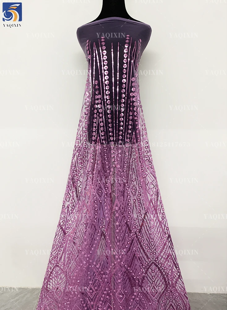 YX944 2026 200gsm African Evening Dress Mesh Cheap Lace Fabric Glitter Sequin Embroidered African Lace Fabrics for Clothing - 图片 3