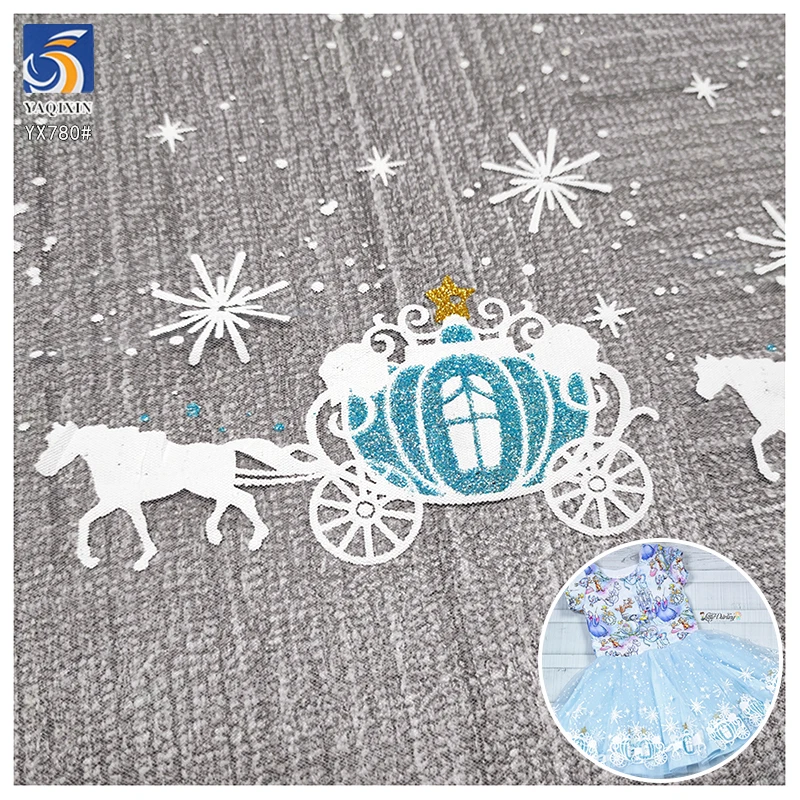 YX780 Christmas Winter Snowflake Print Tulle Fabric Polyester Knitted Princess Dress Snowflake Tulle Mesh Fabric for Girls - 图片 2