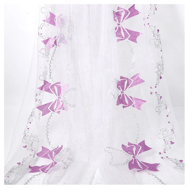 YX2010 Women's Purple Princess Elsa Dress Fabric With Colorful Print and Bow Mesh for Children's Dance Accessories - 图片 3