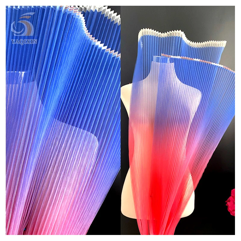 Gradient Stiff Hard Mesh Fabric Polyester Accordion Pleated Tulle Fabric Wedding Dress Background Dec Designer Fabric - 图片 3