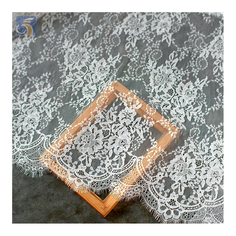 YX2642 Chinese OEM Wholesale Price White Lace Fabric Embroidery by the Pieces 1.5M*3M Eyelash Lace Fabric Textile - 图片 4