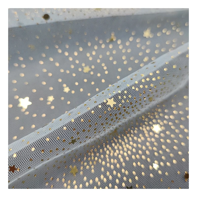 Bling Bling Sparkle Gold Star Moon Glitter Sequins Tulle Lace Fabric Wedding Tulle Dress Fabric Clothing - 图片 4