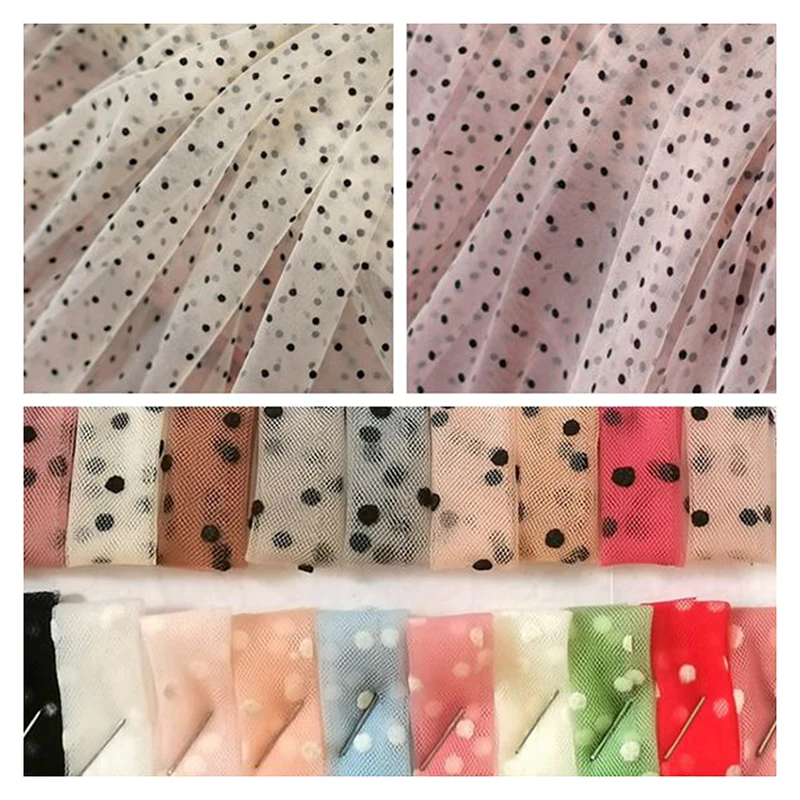 DX161 Flocked Mesh Polka Dot Tulle Lace Net Fabric for Making Wedding Dress - 图片 5