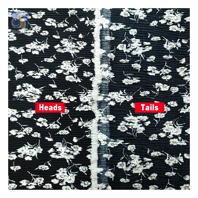 Middle East Design Black White Floral Printed Polyester Pleated Chiffon Fabric Abaya Chiffon Crepe Print Fabric - 图片 3