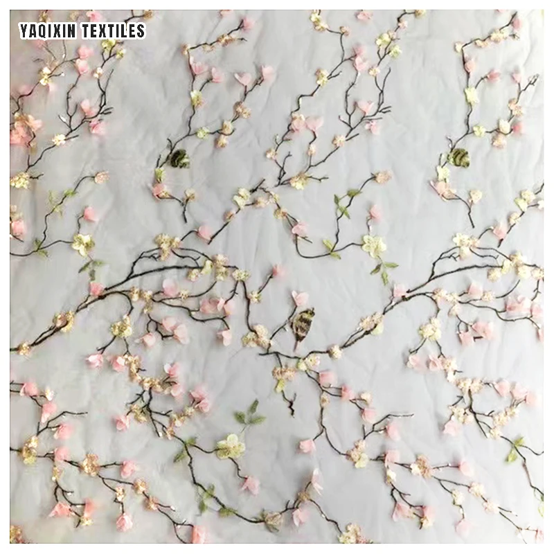 China Wholesale Multicolor 3D Flower Mesh Embroidered Lace Fabric Material New Arrival Dress Clothing Textile - 图片 5