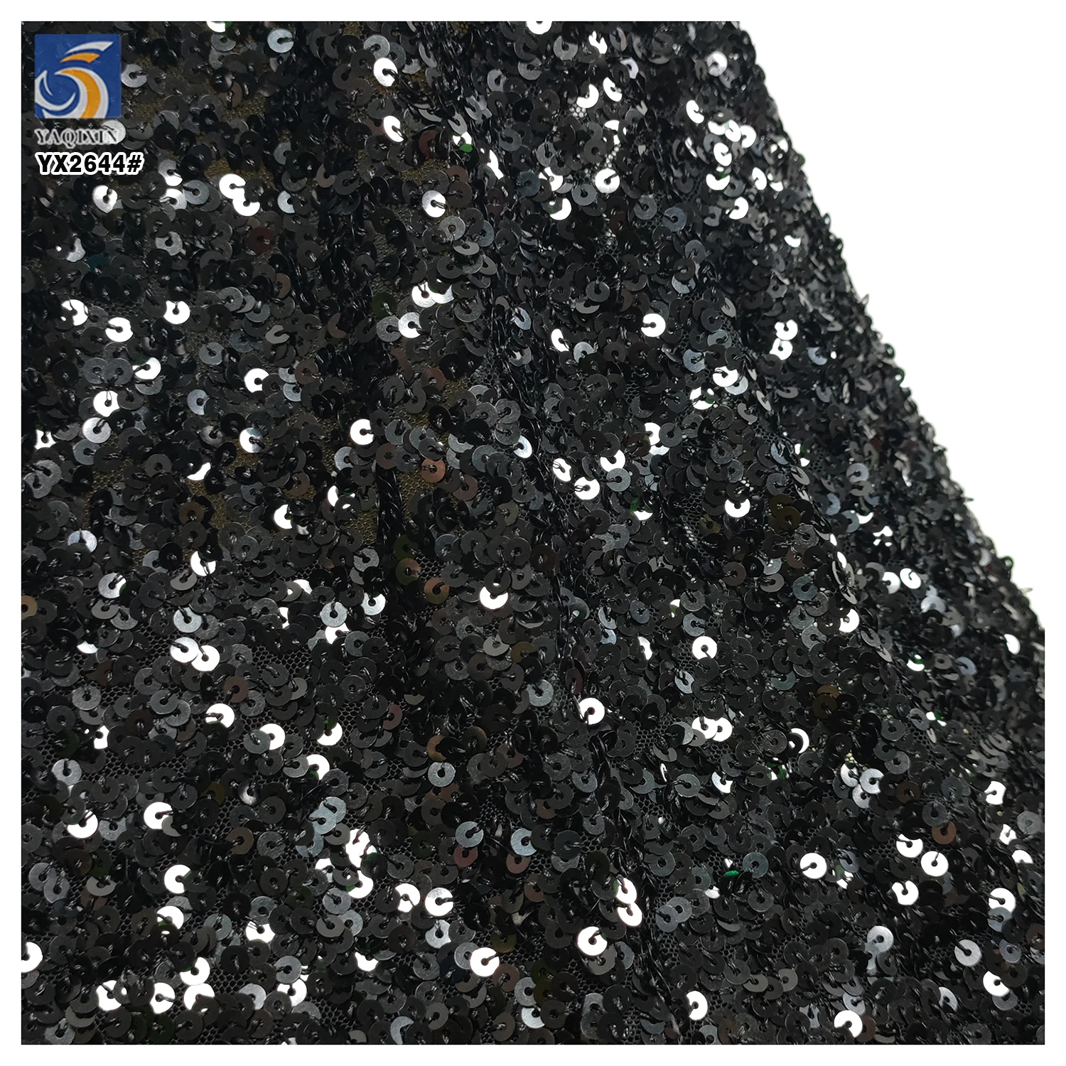 YX2644-2 China Sequin Fabric Low Moq Cheap Black Spandex Stretch Sequin Fabrics for Clothing - 图片 3