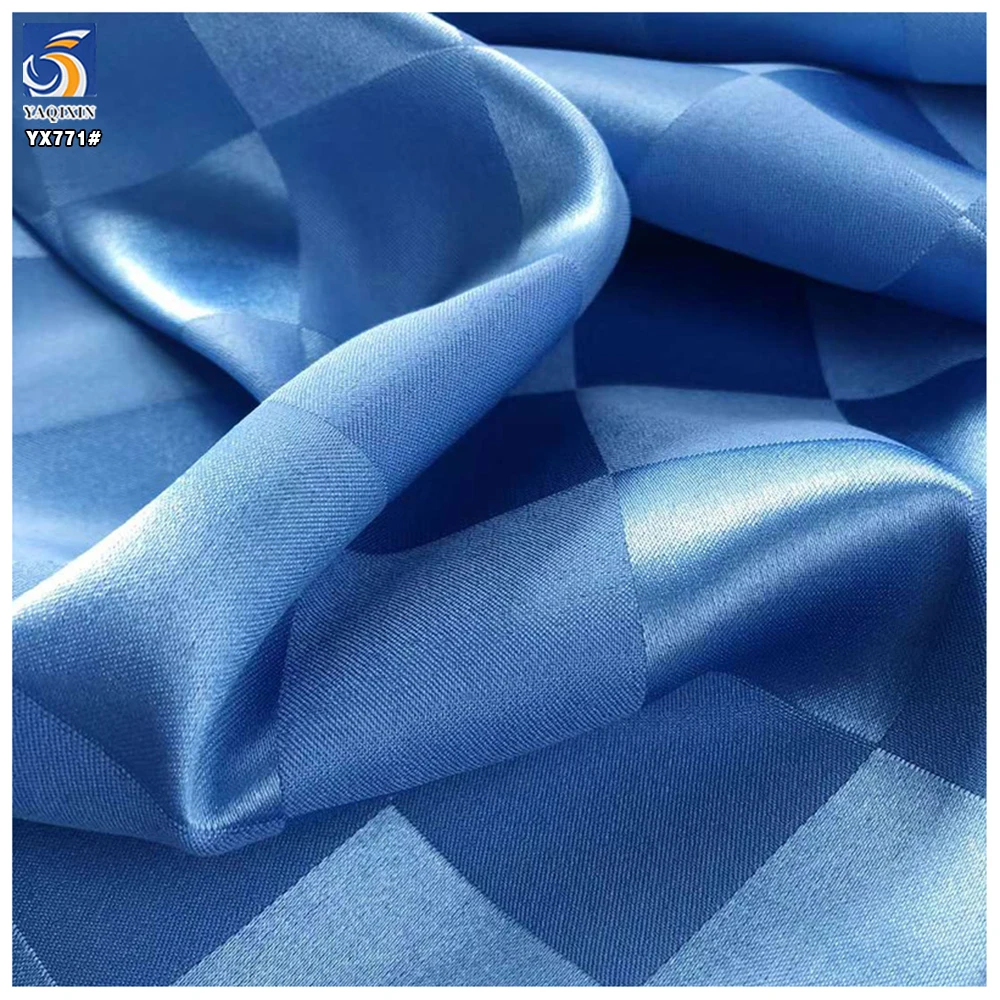 YX771 High Quality 110gsm Polyester Satin Jacquard Checkerboard Plaid Fabric Plaid Fabric for Clothing - 图片 2