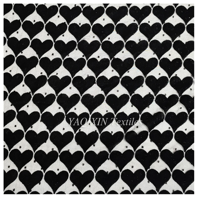 2026 New Arrivals Burnt Out Flocking Mesh Velvet Lace Fabric Heart Spandex Nylon Knitted Stretch Power Mesh Fabric - 图片 4
