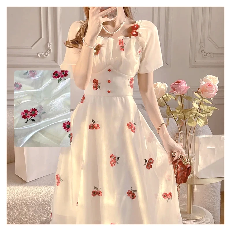 2025 French Fancy Design Embroidery Organza Fabric Soft Polyester Organza Embroidered Floral Fabric - 图片 4