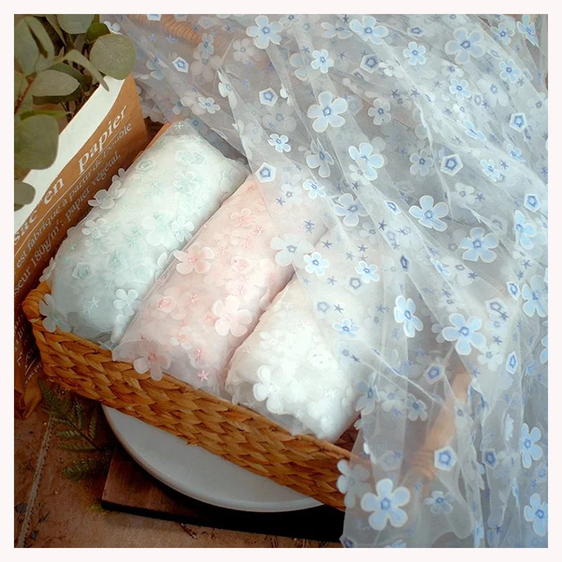 TDS11-1 Pink Stereo 3D Floral Design Tulle Lace Embroidered Fabric Lace Spring Dress Fashion Fabric - 图片 6