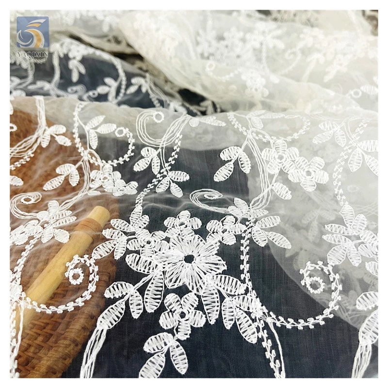 High Quality Pure Cotton French Wedding Lace Fabric Flower Water Soluble Embroidery Mesh Lace Embroidered Fabric - 图片 6