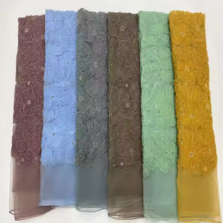 YX2284-2 High Quality White Polyester Embroidery Tulle Fabric Mesh 5 Yards for Lace Flowers Beads Pearl Embroidery Fabric - 图片 4