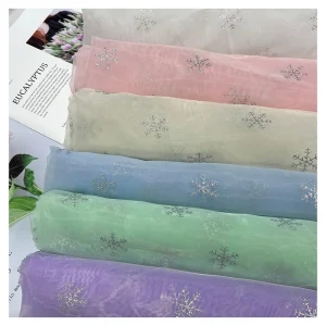Wholesale Pink Soft Tulle Snowflake Glitter Mesh Tulle Fabric for Christmas Decors
