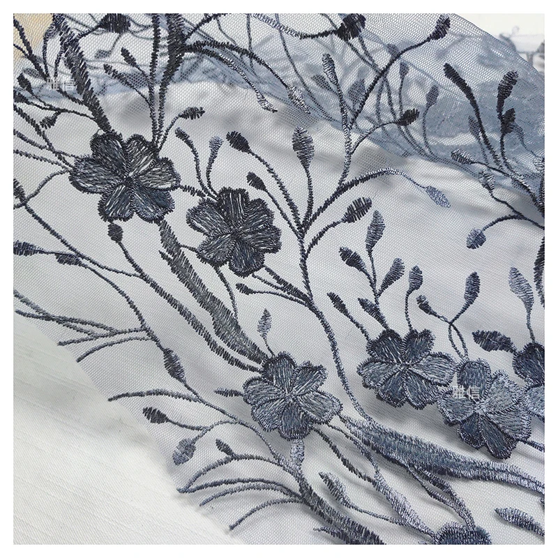 2025 Hot Sale Golden Supplier Tulle Embroidery Lace Fabric Floral Grey Bridal Mesh Embroidered Lace Fabric Latest Dress - 图片 6