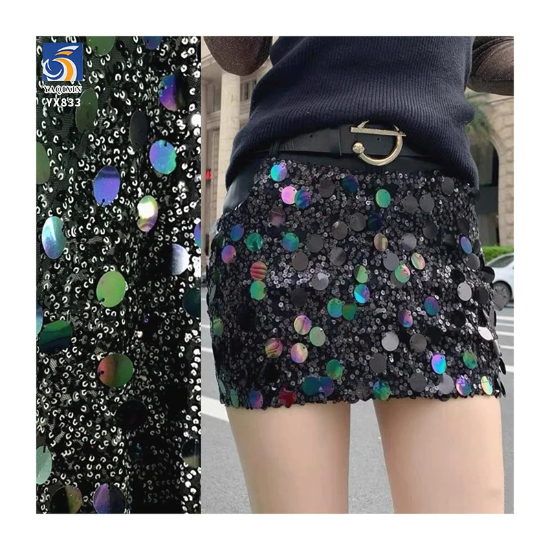 YX833 Hot 18mm and 5mm Colorful Shiny Sequin Embroidery Fabric Glittering Round Sequins Fabric for Performance Clothing - 图片 6
