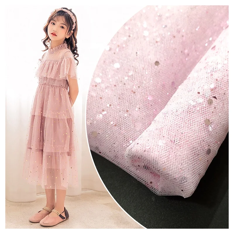 Wholesale 100% Polyester Diamond Mesh Fabric Hard Tulle Sparkly Sequin Fabric - 图片 6