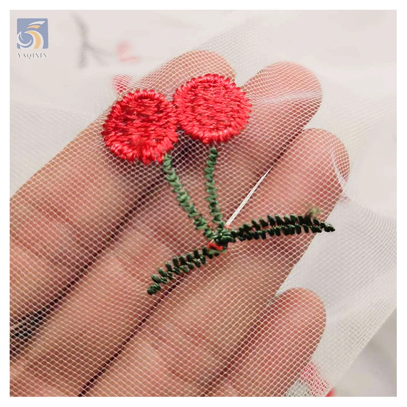 Cheap Competitive Wholesale Price Embroidery Lace Fabric Red Cherry Embroidery Tulle Mesh Fabric for Children - 图片 4