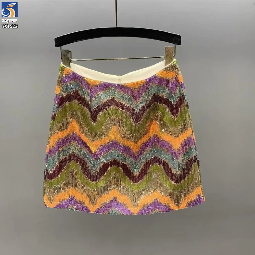 YX1522 220gsm High Shine Multicolor Wave Embroidered Sequin Fabric for Fashion Skirt and Party Dress Trendy Garments - 图片 4