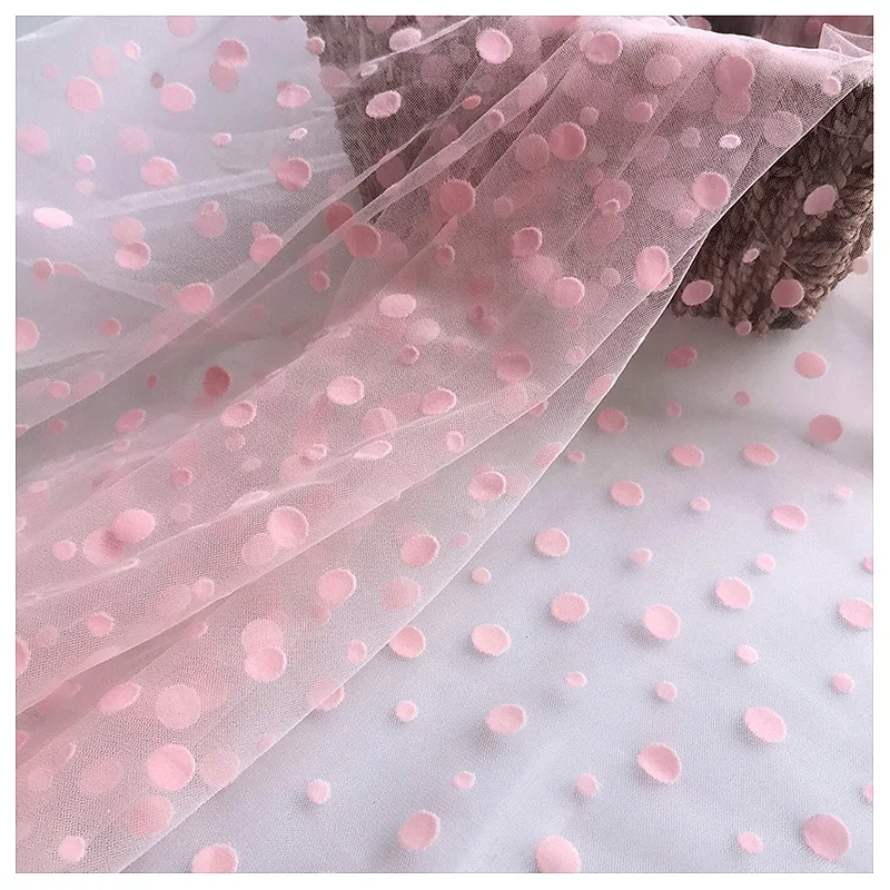 Brown Soft Swiss Dot Flocking Mesh Tulle Fabric Fashion Clothing Dress Fabric for Women - 图片 6