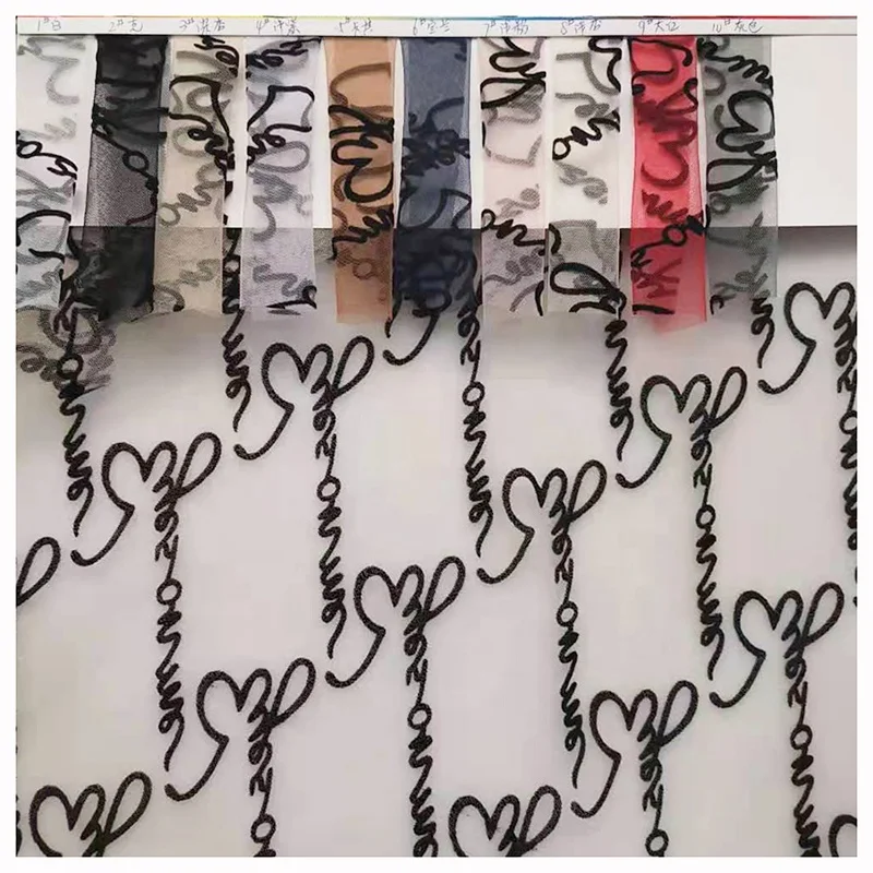 Romantic Flocking Black Letter love Yarn Fabric Multi-color Illusion Women's Fabric - 图片 6