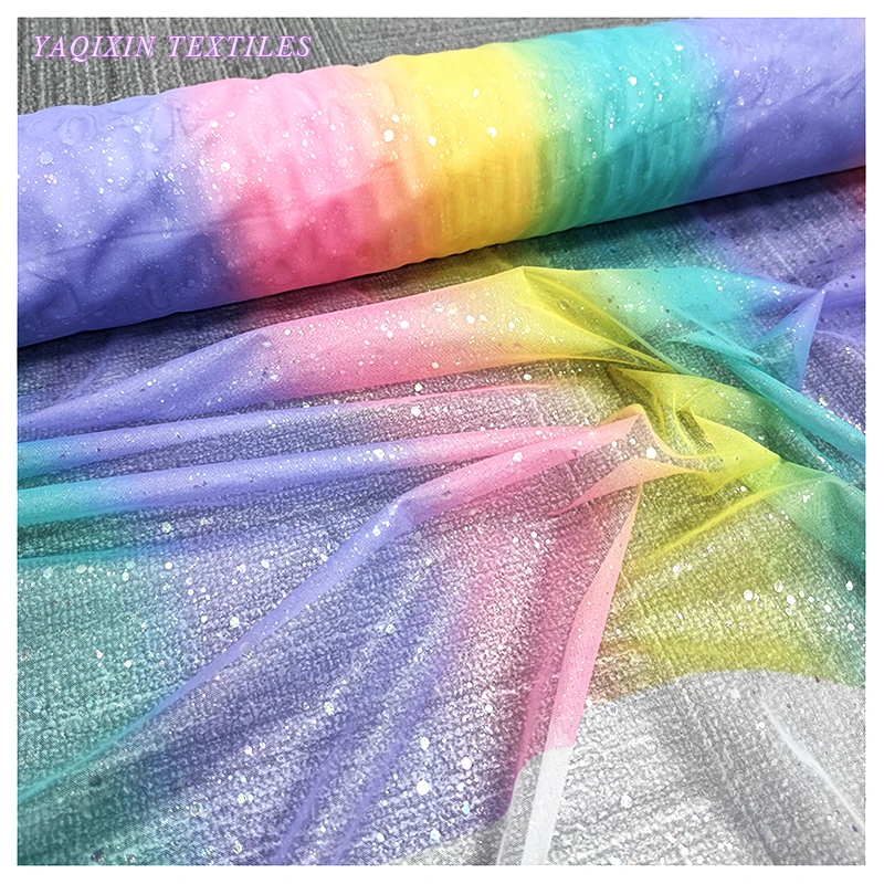 YX2035 YAQIXIN Silk Tulle Netting United States Fabric Children's Dresses Poncho Rainbow Tulle Fabric - 图片 6
