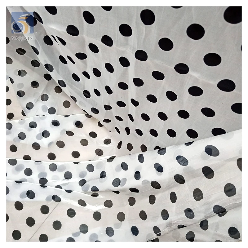 Classic Black 2cm Polka Dot Dress Fabrics Transparent Soft Polyester Liquid Organza Digital Print Fabric for Dress Skirt - 图片 6