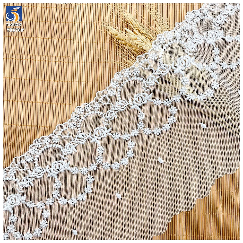 YX678 Factory Source Direct Wholesale Polyester Mesh Embroidery White Lace for Shoes Bags Fashionable Lace Trim Fabric