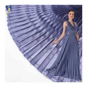 YX931 Lilac 3cm 100 Polyester Satin Pleated Fabric Stretch Glossy Silk Satin Accordion Pleated Fabric for Ladies Dresses