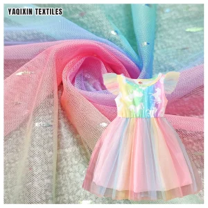 Cheap Price Digital Print Tulle Fabric Wholesale 100%Polyester Rainbow Gradient Ombre Mesh Fabric with Glitter