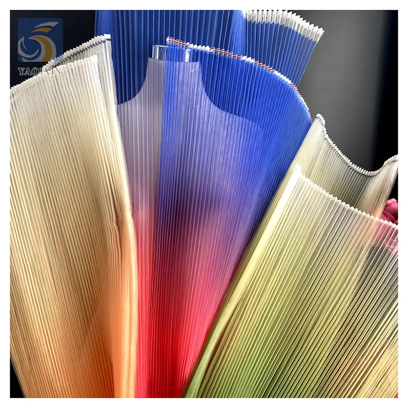 Gradient Stiff Hard Mesh Fabric Polyester Accordion Pleated Tulle Fabric Wedding Dress Background Dec Designer Fabric - 图片 4