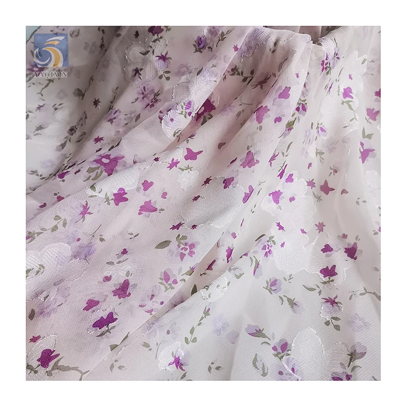 Soft Silky Polyester Chiffon Digital Printed Fabric New Arrival Red Jacquard Floral Fashion Print Skirt Chiffon Fabric - 图片 6