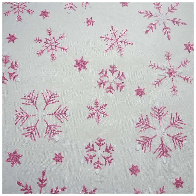 SG13 Winter Children's Glitter Snowflake Pattern Printed Mesh Tulle Fabric Suitable for Tutu - 图片 4