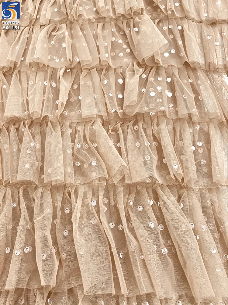 YX1151 High-Quality 200gsm Knitting 3D Red Tulle Puffy Skirt Fabric With Sequins Tulle for Girls' Princess Dress 5 Yards - 图片 2