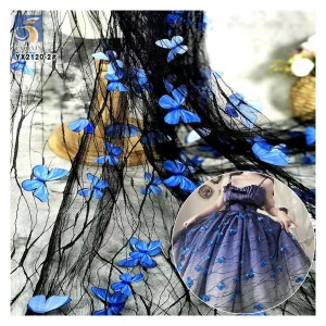 2025 Lace Butterfly 3D Embroidery Lace Fabric Tulle Summer Children's Dresses Headdress Diy Butterfly Mesh Fabric