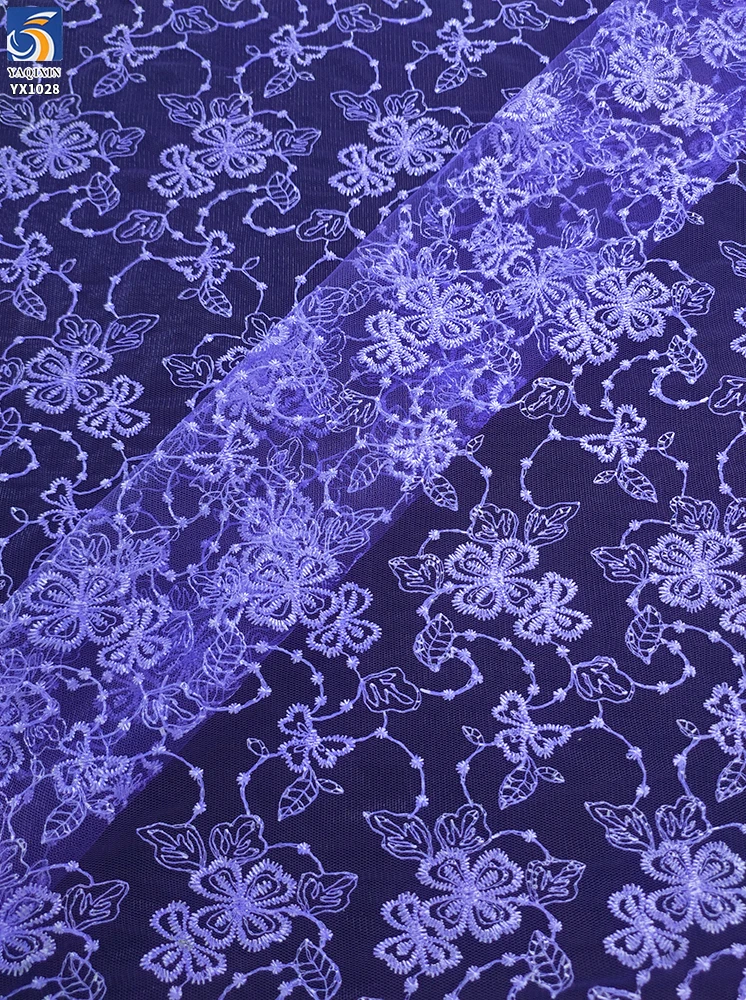 YX1028 Purple Embroidery Tulle Mesh Fabrics Textiles for Girls Short Skirt Lightweight Tulle Fabric Clothing-Skirt - 图片 4