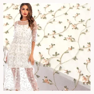 China Custom Embroidered Tulle Fabric Mesh Floral Embroidery Net Lace Fabric