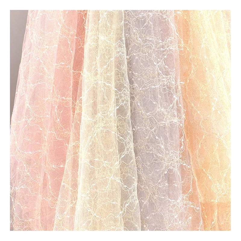 YX306 Wholesale Ready-made Gold and Silver Yarn Jacquard Mesh Fabric for Lace Decoration - 图片 3