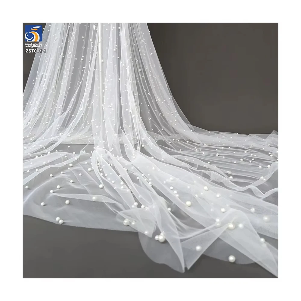 American Three-Dimensional Pearl Mesh Fabric Lightweight Knitted Wrinkle-Resistant Lace Wedding Fabric for Girls' Accessories - 图片 2