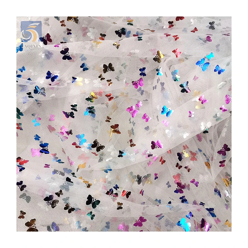 New Fashion Design 100%Polyester Colorful Hot Film Butterfly Ombre Tulle Print Fabric for Kids Tutu Skirt - 图片 5