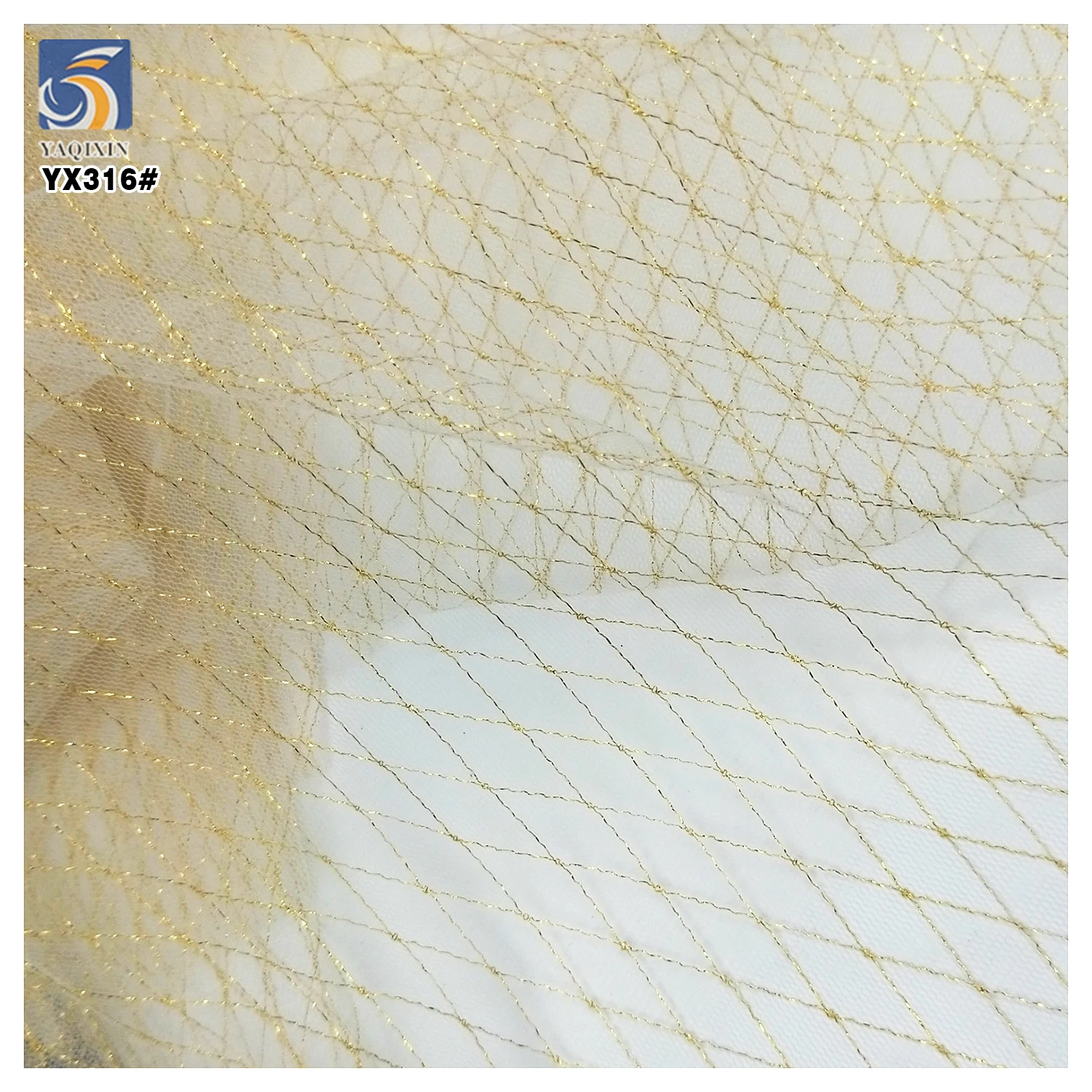 YX316 Good Quality Diamond-Shaped 100 Polyester Knitted Mesh Fabric Gold and Silver Thread Mesh Jacquard Tulle Fabric - 图片 5