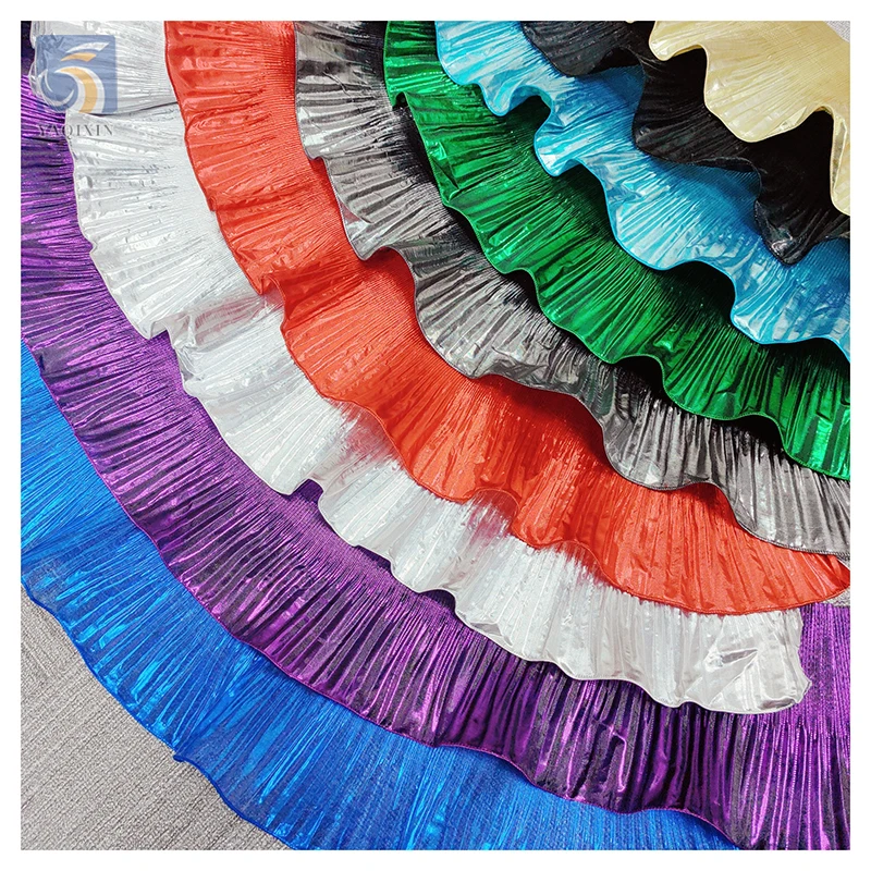 2024 Novel Zhongda Designer Fabric Transparent Poly Wave Design Ruffle Pleated Organza Fabric by the Yards - 图片 3