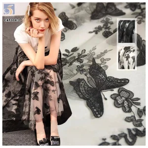 CXT004-2 High End Embroidery Fabric 100% Polyester Tulle Lace 3D Large Butterfly Embroidery Fabric