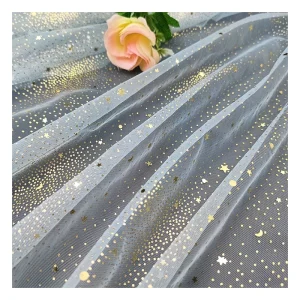 Bling Bling Sparkle Gold Star Moon Glitter Sequins Tulle Lace Fabric Wedding Tulle Dress Fabric Clothing
