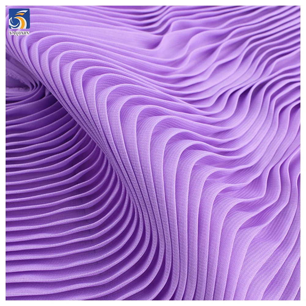 Guangzhou Golden Supplier OEM Soft Stretch Accordion Pleats Read Chiffon Fabric for Scarf/Dress - 图片 5