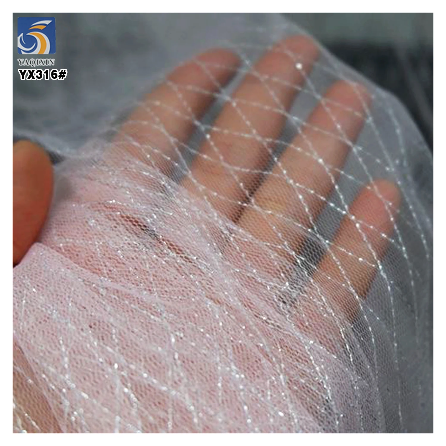 YX316 Good Quality Diamond-Shaped 100 Polyester Knitted Mesh Fabric Gold and Silver Thread Mesh Jacquard Tulle Fabric