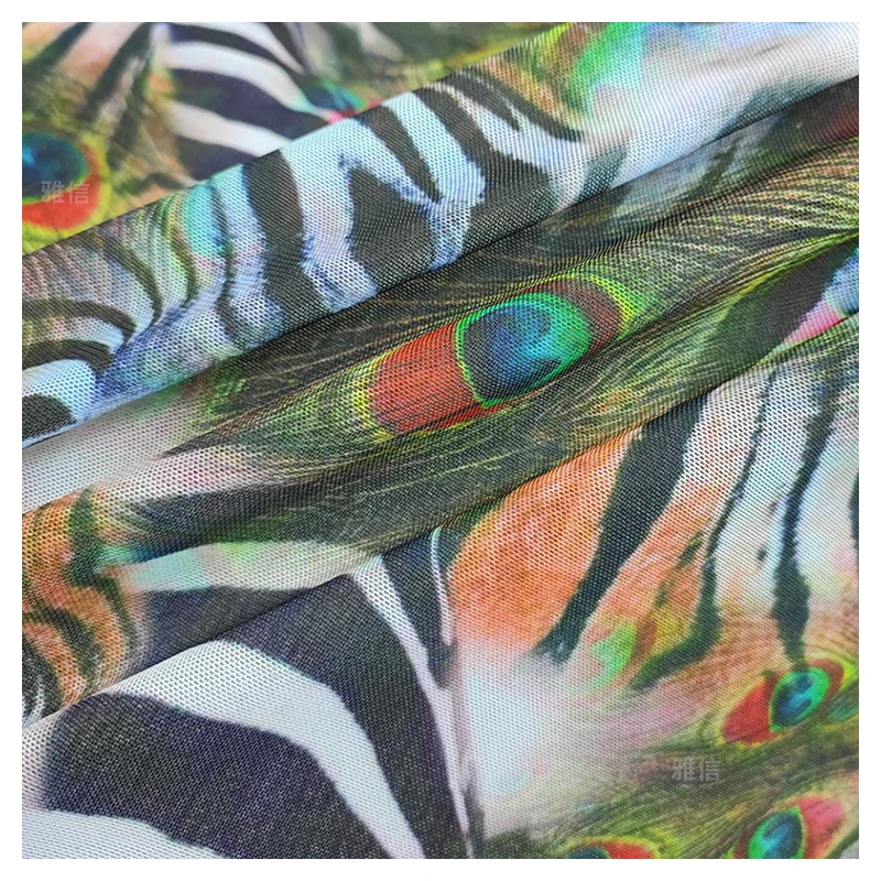 Hot Sales Four-Way Stretch Poly Spandex Power Mesh Fabric African Nigerian Digital Printed Animal Peacock Zebra Fabric - 图片 5